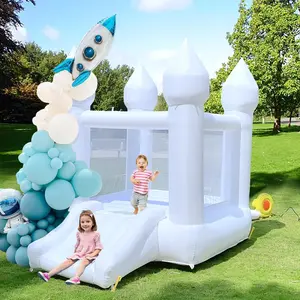 White Bounce House Indoor Bounce House for Kids 2-6 Outdoor Toddlers Oxford Bouncy Castle with Slide & Blower,103 x 71 x 90 inch,100 Colorful Balloons Easter Party Gift