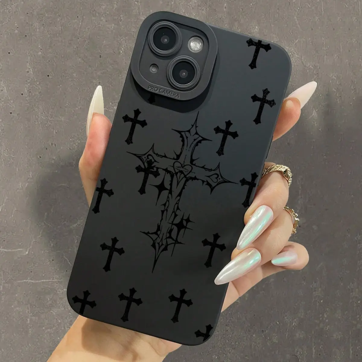 Personalized Black Cross Print Patterned TPU iPhone Case - Heavy-Duty Shockproof Full-Protection Anti-Drop Phone Aesthetic Accessory, Shockproof Cellphone Accessory for iPhone 11 Pro Max,12,13,14,15,16,17