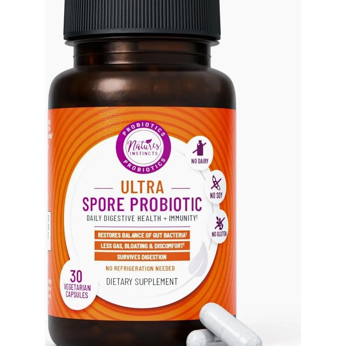 Ultra Spore Probiotic with Live Strains | Daily Soil Based Probiotic for Digestive Support & Gut Health | Soy-Free, Dairy-Free, Gluten-Free, Non-Refrigerated Probiotics, 30 Capsules