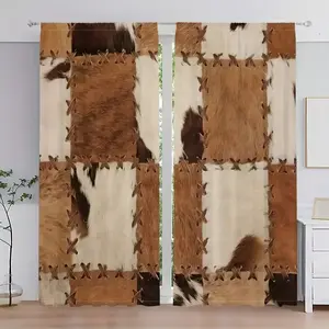 1Set/2pcs Farm's Vintage Brown Cow Pattern Curtain - UV Protection Polyester Drapes, With Modern Animal Lmitation Cowhide Printed Design, Fade Resistant, Window Drapes Provide Privacy Rod Pocket Design Fabric Is A Bit Thin 90-100g.