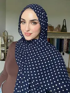 Bohemian Style Polka Dot Print Polyester Shawl Scarf for Women, Muslim Summer Vacation Casual Sun Protection 80x180cm Hijab Headscarf