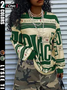 Autumn and Winter American Retro Street Style Stripes Full Version Letter Printed Loose Shoulder Long Sleeve Trendy Versatile Women's Hoodie Sweatshirt