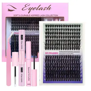 80D Eyelash Extension Kit, Eyelash Cluster Kit with 224 Pieces Adhesive and Sealant, Lash Glue Remover and Individual False Eyelash Applicator, 80D-Mix 8-16mm Set