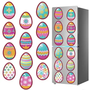 12-piece DIY Diamond Painting Fridge Magnets, Easter 5D Diamond Art Magnetic Ornaments, Craft Art Decorative Stickers, with Magnetic Backing, with Tool Kit, Craft Kit Suitable for Adults