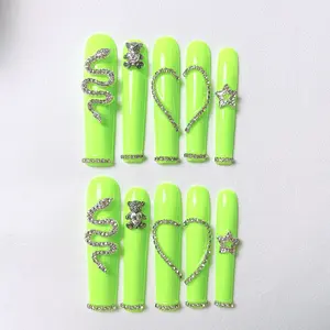 10Pcs Handmade Press on Nails Kit Long Square Green Nude Japanese Style Modern Elegant Y2K Minimalist Korea Style Fresh Design Chic French Style Neutral Classical Cute Kawaii Creative Glossy Finish Shimmery Obreme 1 Account Manicure Set Box Included