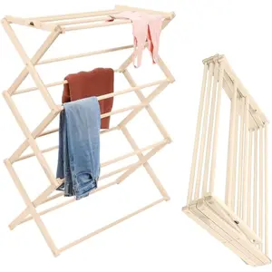 Woodworks Premium American Maple Clothes Drying Rack - Handcrafted in Pennsylvania - Solid Wood Construction, Collapsible, Eco-Friendly Laundry Solution (Large) Wooden