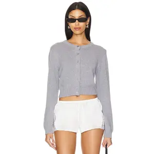 Frankies Bikinis Dudley Cotton Knit Cardigan in Rain Cloud Heather Grey