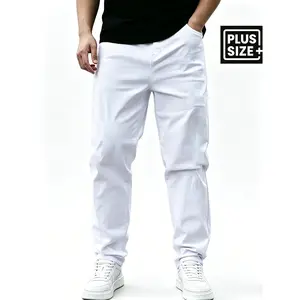 Men'S Plus-Size Pure White Slim-Fit Casual Trousers. Made from a Stretchy Suitable for All Seasons. Features Easy And Durable Stitching. Ideal for Everyday Commuting And Outdoor Activities. Comfortable, Retro Men's plain big Pleated Elastic Waist bermudas