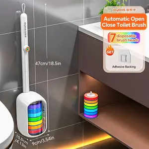 Disposable Toilet Brush Set with Replacement Heads & Sticky Hook for Toilet Wand System, No Drill Long Handle Bathroom Cleaning Kit for Toilets, Showers & Sinks, Hygiene