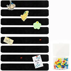 8 Pcs Black Felt Pin Board Bar Strips Bulletin Board ，Self-Adhesive Bulletin Board Bar Strips，Cork Boards for Walls with 35 Pushpins, for Paste Notes, Photos, Office Home Classroom