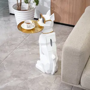 Dog Sculpture Resin Side Table with Tray Top & Tissue Box