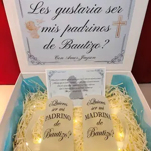 Light Blue Baptism Godparents Proposal Gift Box with 2 16oz Glasses for Special Moments