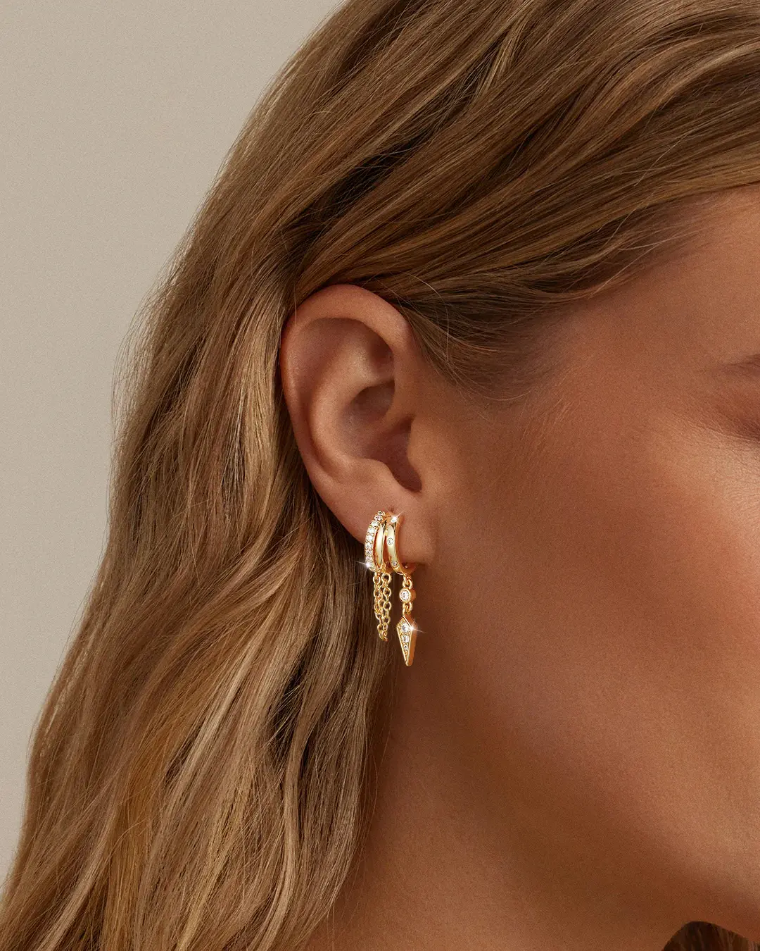 VENOCO 14K Gold Plated Earrings for Women Trendy Illusion Stud Dangle Earrings Statament Hypoallergenic Earrings for Sensitive Ears,Dainty Drop Earrings,Huggie Dangly Earrings Jewelry