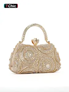 Affordable Luxury Full-Diamond 3D Floral Evening Clutch | Bridal Wedding Clutch | Crossbody or Shoulder Strap Rhinestone Handbag | Party and Formal Dress Bag Elegant Clutch