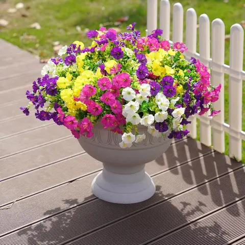 12 Bundles Faux Silk Pink Morning Glory UV Resistant for Outdoor Decoration, Decorative Flowers, Fake Flowers Outdoor, Artificial Flowers For Outside, UV Resistant Colorful Daisy Bundles for Planter Front Door Porch Patio Window Box