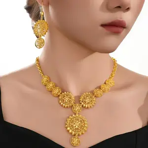 24K Golden Plated Indian Bridal Jewelry Set, Heavy Duty Statement Necklace & Earrings, Luxury Wedding Set in Elegant Box for Wedding Party Daily, Perfect for Indian Arabic Dubai Weddings