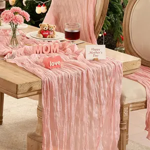 Dusty Pink 120 Inch 10 FT Boho Rustic Gauze Cheesecloth Table Runner Decor for Graduation Mother's Day Birthday Baby Shower Wedding Holiday Home Party