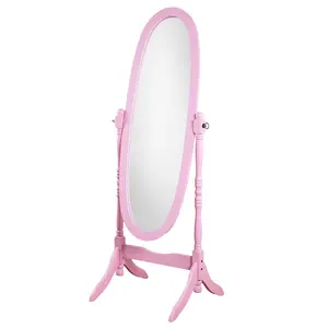 Traditional Queen Anne Style Cheval Floor Mirror | Elegant Wooden Full-Length Mirror in Pink Finish