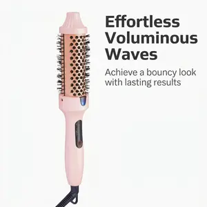Blowout Wavy Boost 1.5 inch Heated Round Brush,Thermal Brush,Celsius / Fahrenheit Random, Dual Voltage, Pink, Less Damage, Hair Heated Curler Brush,Negative Ions Single,for wavy hair,hairstyling,long-lasting wave,Detangler Straightening
