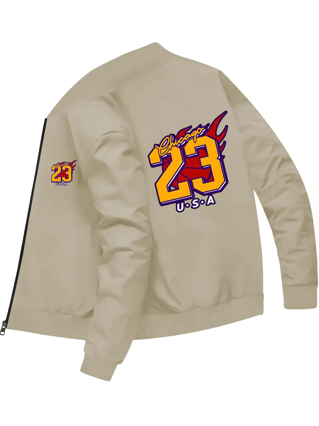 Casual Sports Style Men's Chicago 23 USA Printed Baseball Jacket for Daily Street Fashion and Trendy Outfits