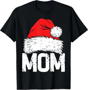 Mom Santa Christmas Family Matching Pajamas Mama Xmas Mother Short Sleeve T-Shirt Pure Cotton Graphic Tees Menswear Top: Gifts for Men & Women