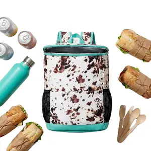 Picnic Cooler Backpack for Women Cute Cow Print Leakproof Picnic Bag Insulated Lunch Tote for Work Travel Hiking Soft Cooler with Side Pockets for Drinks Snacks and Ice Packs