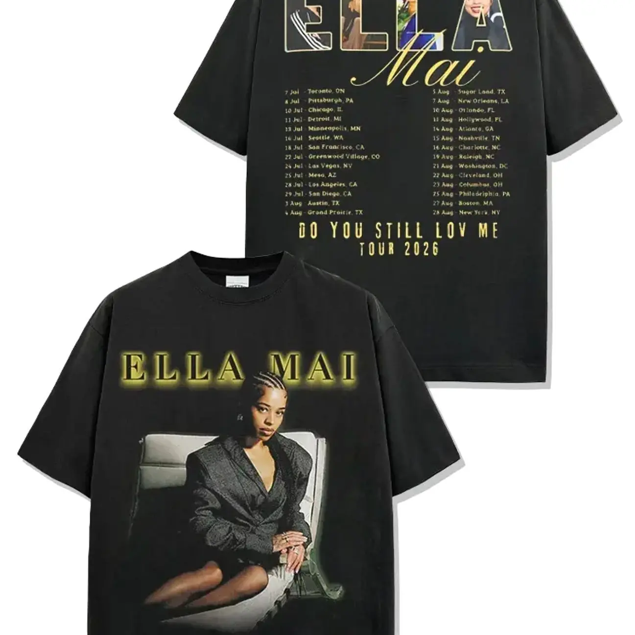 Women's Ella Mai Soulful Music Graphic T-Shirt - Short-Sleeve Cotton Casual Top, 2026 World Tour Fan Gift, Shortsleeve, Digital Print, All Seasons, 4Xl, Tshirt O03