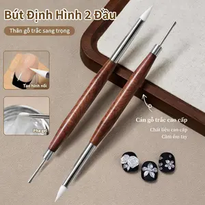 2PCS Dual‑Head Multi‑Functional Nail Art Sculpture Pen, Japanese‑Style Glue Picking, Glue Scraping, Embossing, Painting & Powder Rubbing Tool, Sandalwood Handle, Manicure Pedicure, Home Nail Art, Nail Art Tools