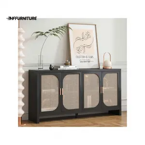 High quality  Sideboard Buffet Accent Storage Console Table With 4 Rattan Doors And Adjustable Shelf Liquor Cabinet Dining Room Hallway Cloakroom Decor
