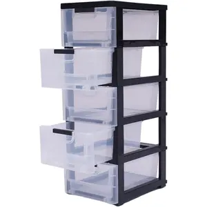 5 Drawer Storage Organizer, Plastic Drawers Stackable, Vertical Storage Tower, Plastic Storage Dresser, Storage Cabinet Drawers Organizer for Toys, Large Capacity -Transparent