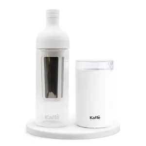 Kaffe Cold Brew Essentials Kit in White - 34oz Cold Brew Coffee Maker & Compact Blade Grinder