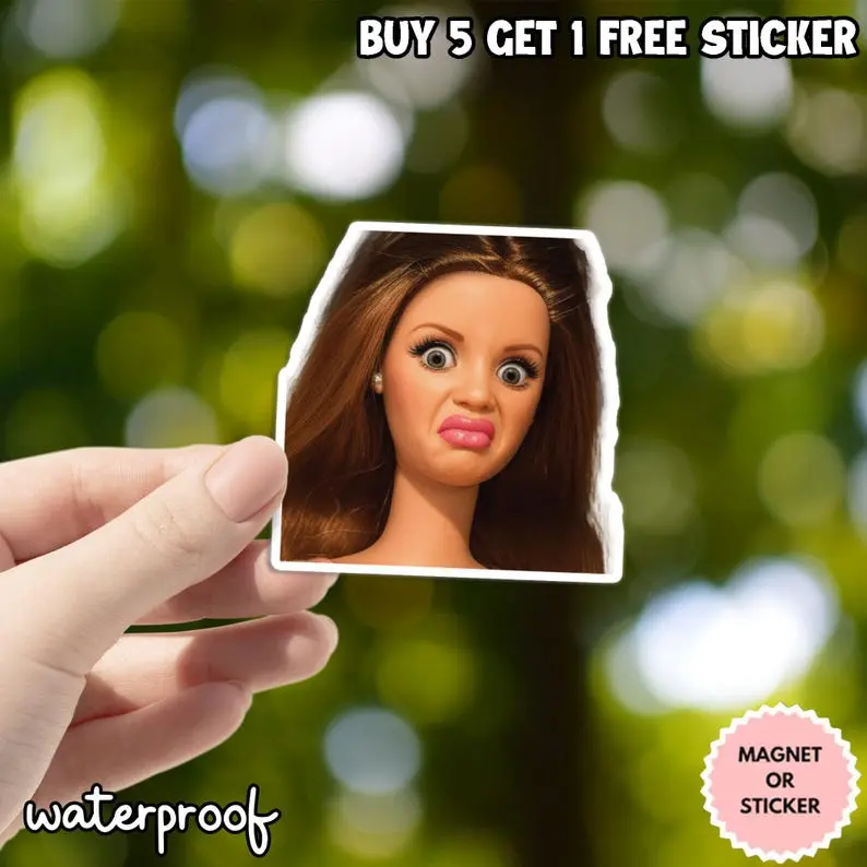 Disgusted Doll Meme Sticker, Funny Reaction Girl Sticker, Sassy Attitude Doll Magnet, Relatable Mood Meme, Waterproof Laptop Sticker Gift