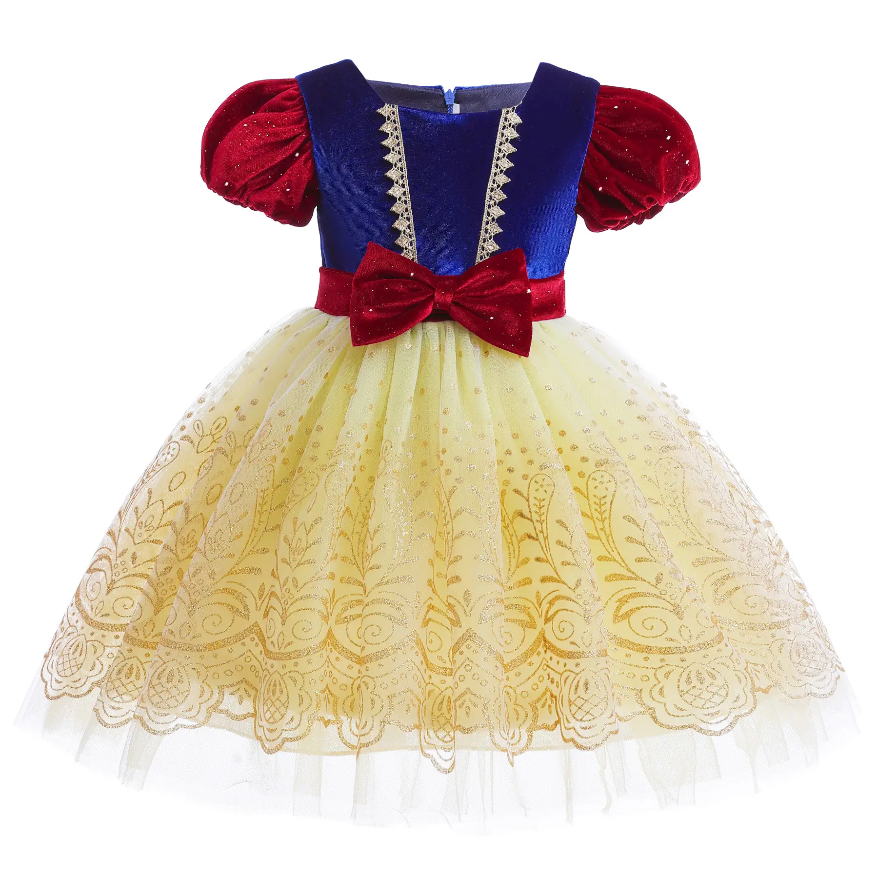 Girls Princess Dress Snow White Bubble Sleeve Gauze Dress 1PCS Princess Dress For 2-10Y Kids Blue ZT-8434 Toddler Outfit