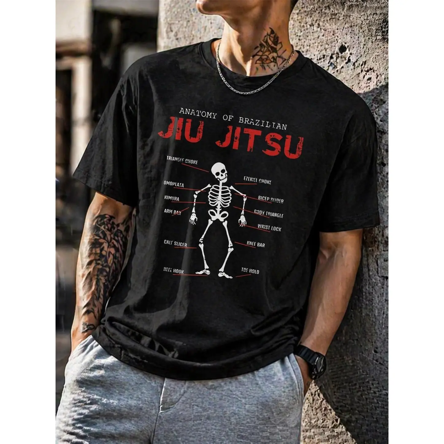 Women's Brazilian Jiu Jitsu T-Shirt with Anatomy Skeleton Print, Classic Lightweight Short-Sleeve Top for Martial Arts Fans, Tshirt, Fits, Piece