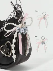 Kawaii Y2k Pink Bow Pearl Cross Keychain – Cute Bag Charm For Teen Girls, Students & Kawaii Lovers – Aesthetic Accessory For Backpack, Purse, Phone, Gift Bag & Everyday School Use