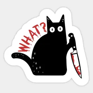 Black Cat Meme Sticker, Funny Chaotic Kitty Vinyl Decal, Spooky Waterproof Sticker for Laptop