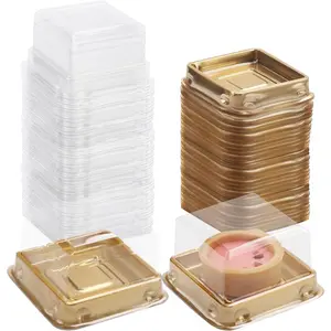 50 Pack  bottom Clear cover plastic mini cake box - muffin box - moon cake box - mung bean cake snow Mei Niang box(bottom 2 1/2 Inch X high 1-1/2 Inch)