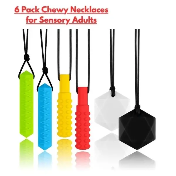 Unisex 6-Pack Soft Reusable Silicone Bead Teether Necklaces - Irregular Shape Chew Toys for Sensory Kids, Anxiety & Sensory Relief, Fidgeting Aid, Hands-Free Easter Gift