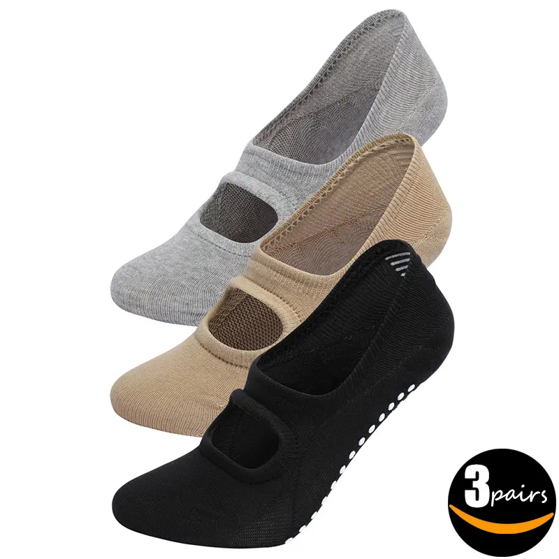 3-Pair Pack of Women's Sports Socks/Ankle Socks, Round Toe, Open Back, Non-Slip Silicone, Suitable for Dance, Pilates, Fitness, and Yoga. Thin, Low-Cut, Moisture-Wicking Socks for Spring/Summer, Sporty and Casual Women's Short Socks for Everyday Use.