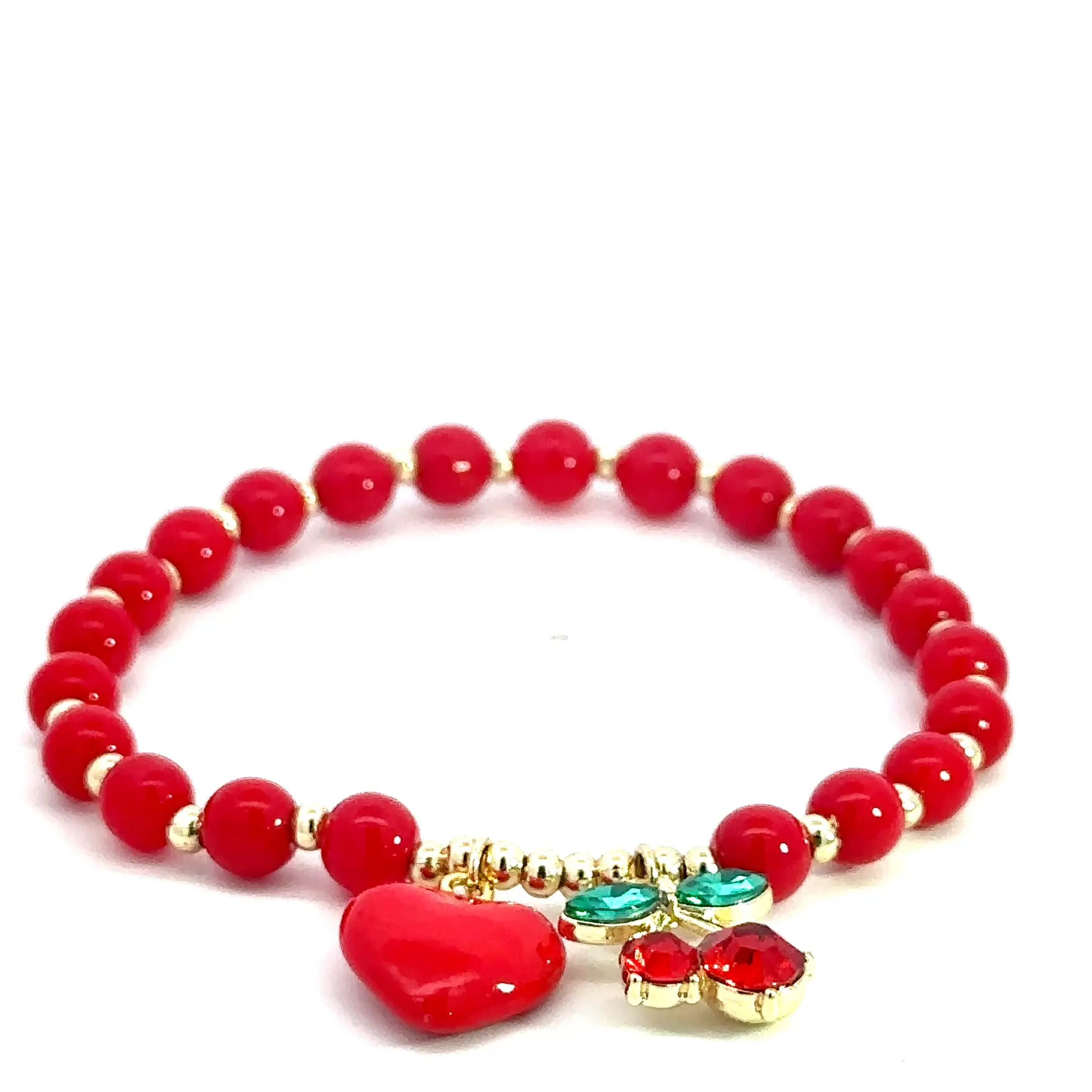 Heart Cherry Red Bead Bracelet