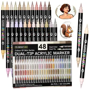 Acrylic Paint Markers, Art Materials, Dual tips Dual Color Acrylic Paint Pens for Rock Painting, Canvas, Wood, Glass, Ceramic, Fabric, Plastic, Egg & Scrapbook. Soft Brush Tips Paint Pens and Paint Markers