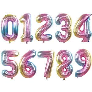 32inch Iridescent Rainbow Color Number Foil Balloons Birthday Wedding Party Decoration Digital Balloon Number Air Ballon Globos