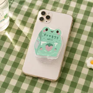 Cute Frog Milk Box Magsafe Phone Grip Holder, Aesthetic Green Y2K Acrylic Magnetic Phone Mount Pop Socket, Adjustable Durable Accessories