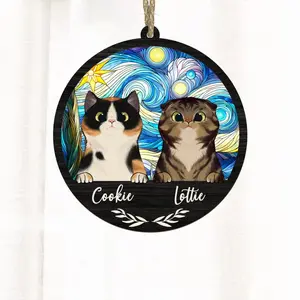 Personalized Couple Cat Suncatcher Ornament, Loss Of Cat Sympathy Gift, Custom Cat Memorial Suncatcher, Cat Memorial Gift, Cat Remembrance Gift