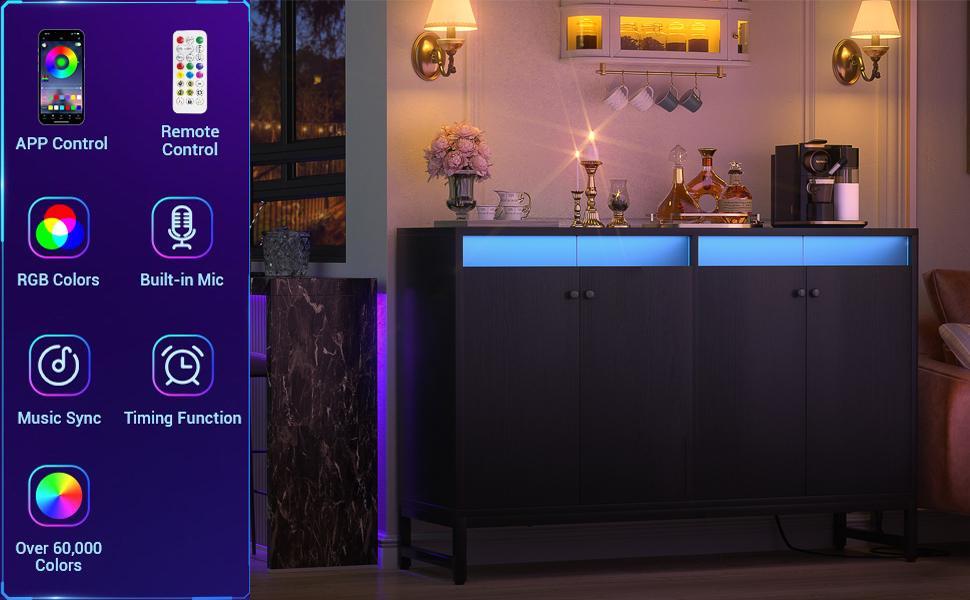 Sideboard Buffet Cabinet with Power Outlet, Kitchen Storage Cabinet with LED Light, Accent Cabinet for Dining Room, Living Room, Hallway unique  bedroom  furniture