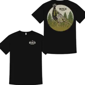 [Busch Light] Wild Turkey Hunting Graphic T-Shirt, Retro Outdoor Bird Hunting Design for Hunters & Nature Lovers, Ideal for Hunting Season, Camping & Weekend Trips 9G
