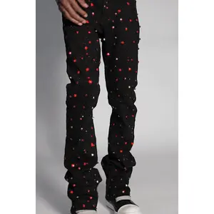 Glit Black/Red Rhinestone Stacked Flare Jean
