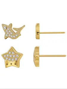Cute Star & Fish Design Stud Earrings, Fashionable Rhinestone Decorated Earrings for Women, Elegant All-match Fashion Accessories for Daily Wear