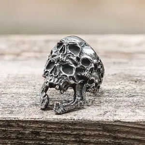 GTHIC Punk Roaring Multifaceted Skull Stainless Steel Ring Statement Jewelry For Men Daily Wear Birthday Gifts