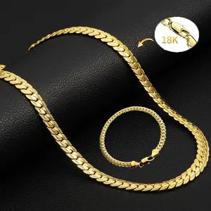 18K Gold Plated Flat Snake Chain Jewelry Set 2Pcs, Stainless Steel Waterproof Herringbone Chain Choker Necklace & Bracelet Stackable Matching Jewelry, Dainty Thin Flat Curb Snake Link Jewelry Gift for Women Men Teen Girls Daily Wear Party